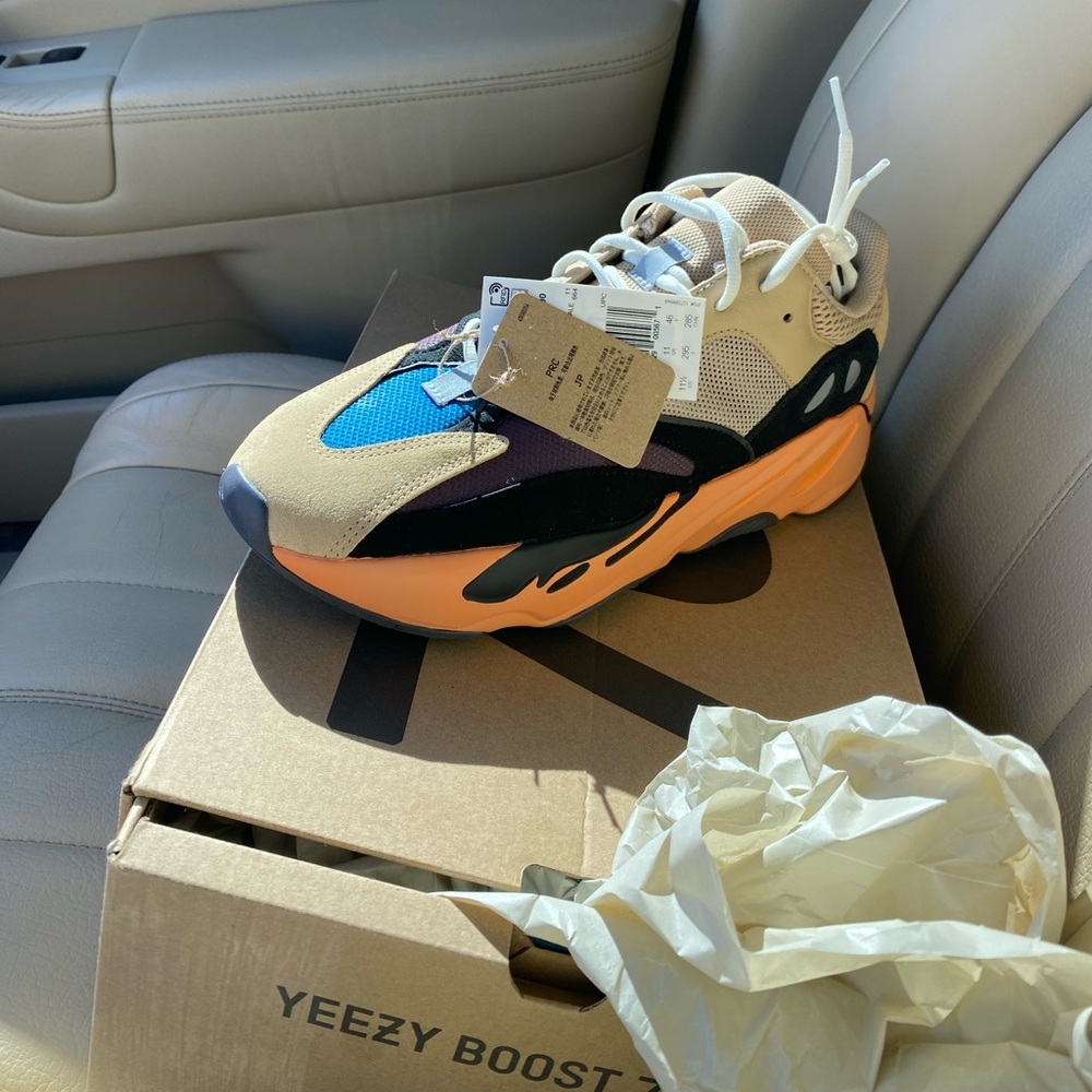 Yeezy Boost 700 Wave Runner Sneakers in Tan, Orange, Black & Blue